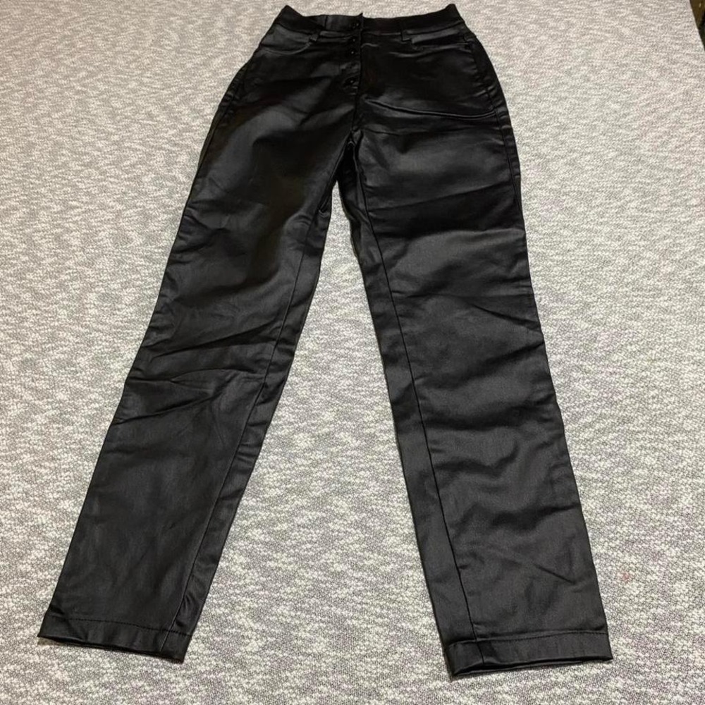 No brand Black faux leather pants with button fly closure women M. SKU-A188